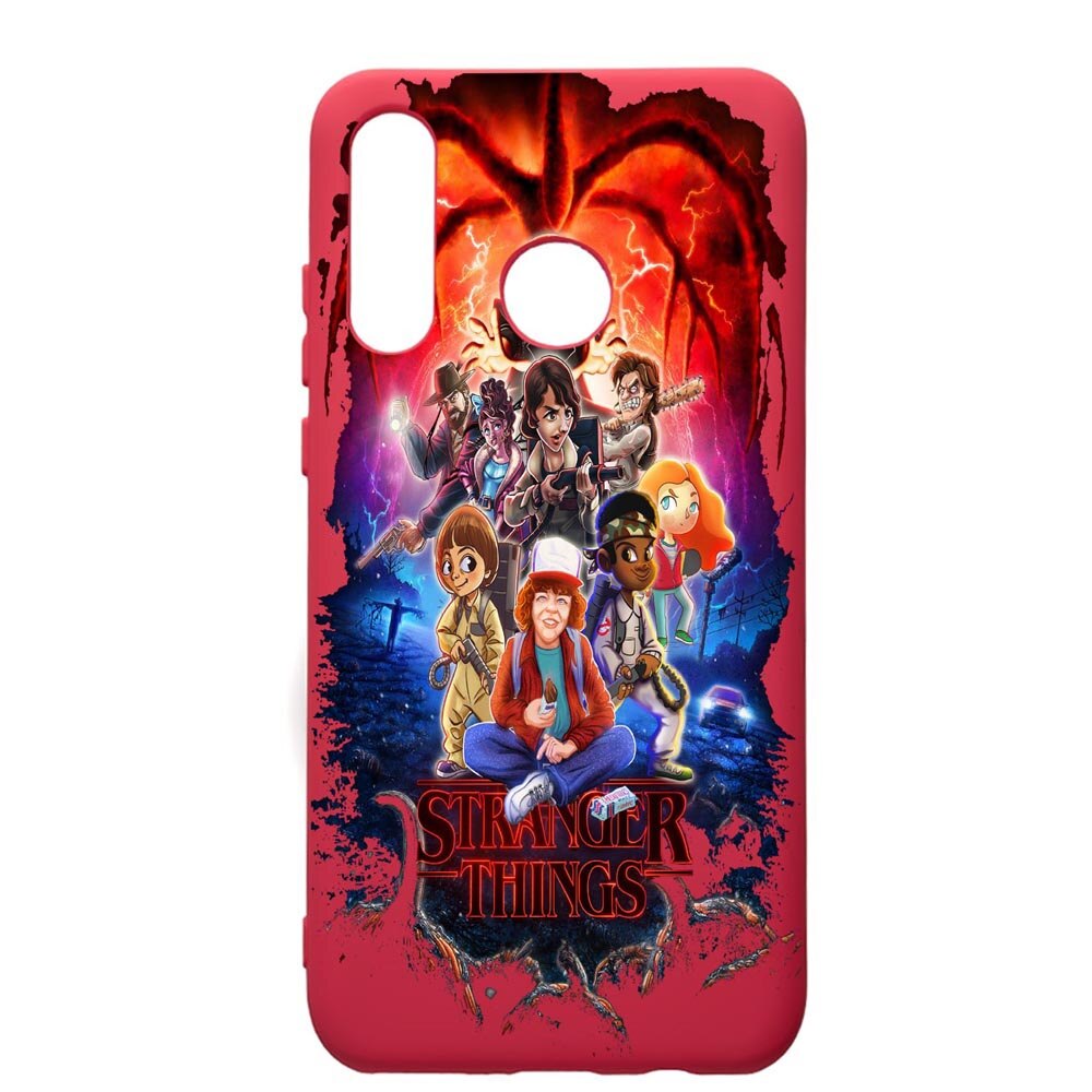 Husa de protectie Huawei P30 Lite, Stranger Things, silicon, cu interiorul din material textil, protectie camera, Maroon, PM377