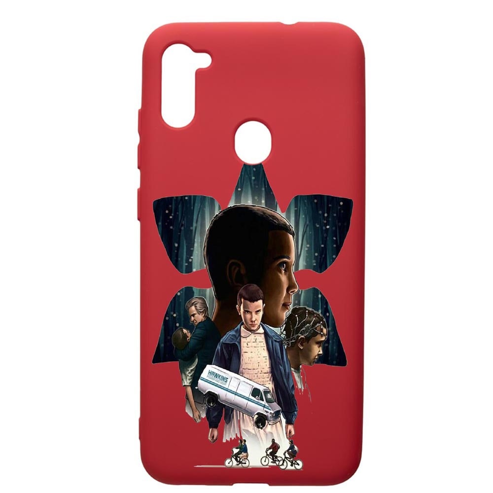 Husa de protectie Samsung Galaxy A11, Stranger Things, silicon, cu interiorul din material textil, protectie camera, Red, PR373