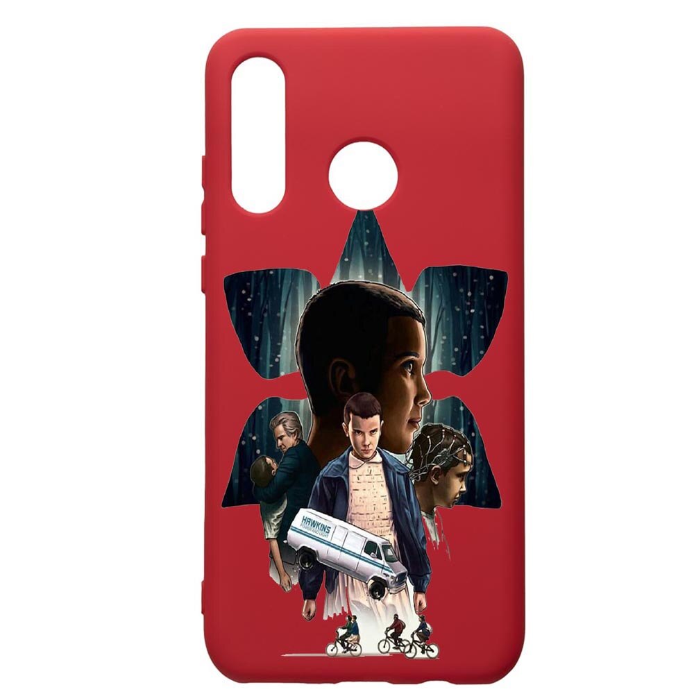 Husa de protectie Huawei P30 Lite, Stranger Things, silicon, cu interiorul din material textil, protectie camera, Red, PR373