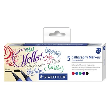 Set markere cu doua capete pentru caligrafie Staedtler 5 bucati / set ST-3002-C5 Set markere cu doua capete pentru caligrafie Staedtler 5 bucati / set ST-3002-C5