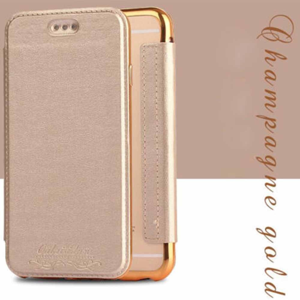 Husa carte Compatibil cu Samsung Galaxy S7 Edge, Slim Electro Book, Buzunar Compatibil cu card, Margini electroplacate, Piele ecologica si silicon transparent pe spate, Auriu