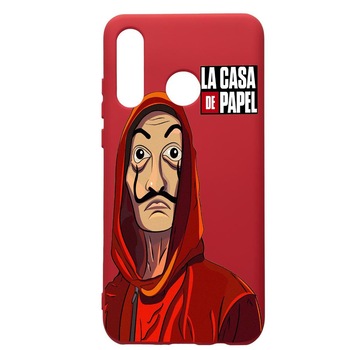 Husa de protectie Huawei P30 Lite, La Casa De Papel, silicon, cu interiorul din material textil, protectie camera, Red, PR389 Husa de protectie Huawei P30 Lite, La Casa De Papel, silicon, cu interiorul din material textil, protectie camera, Red, PR389
