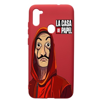 Husa de protectie Samsung Galaxy A11, La Casa De Papel, silicon, cu interiorul din material textil, protectie camera, Red, PR389 Husa de protectie Samsung Galaxy A11, La Casa De Papel, silicon, cu interiorul din material textil, protectie camera, Red, PR389
