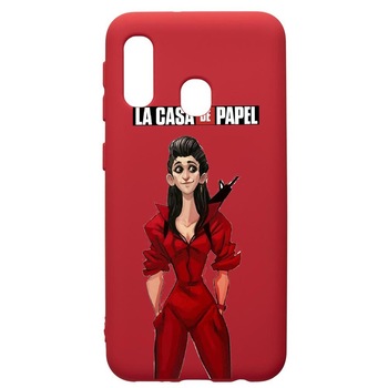 Husa de protectie Samsung Galaxy A20E, La Casa De Papel - Nairobi, silicon, cu interiorul din material textil, protectie camera, Red, PR393 Husa de protectie Samsung Galaxy A20E, La Casa De Papel - Nairobi, silicon, cu interiorul din material textil, protectie camera, Red, PR393