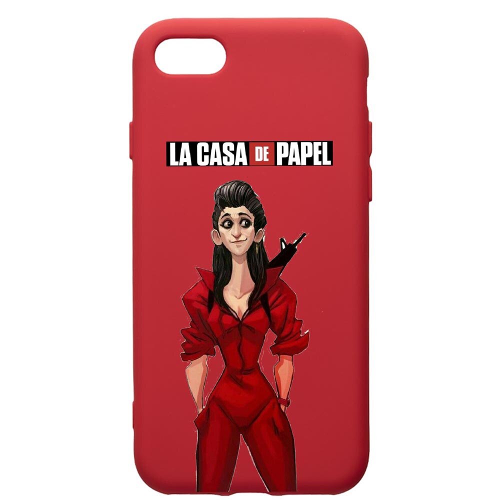Husa de protectie Apple iPhone 8 Plus / iPhone 7 Plus, La Casa De Papel - Nairobi, silicon, cu interiorul din material textil, protectie camera, Red, PR393