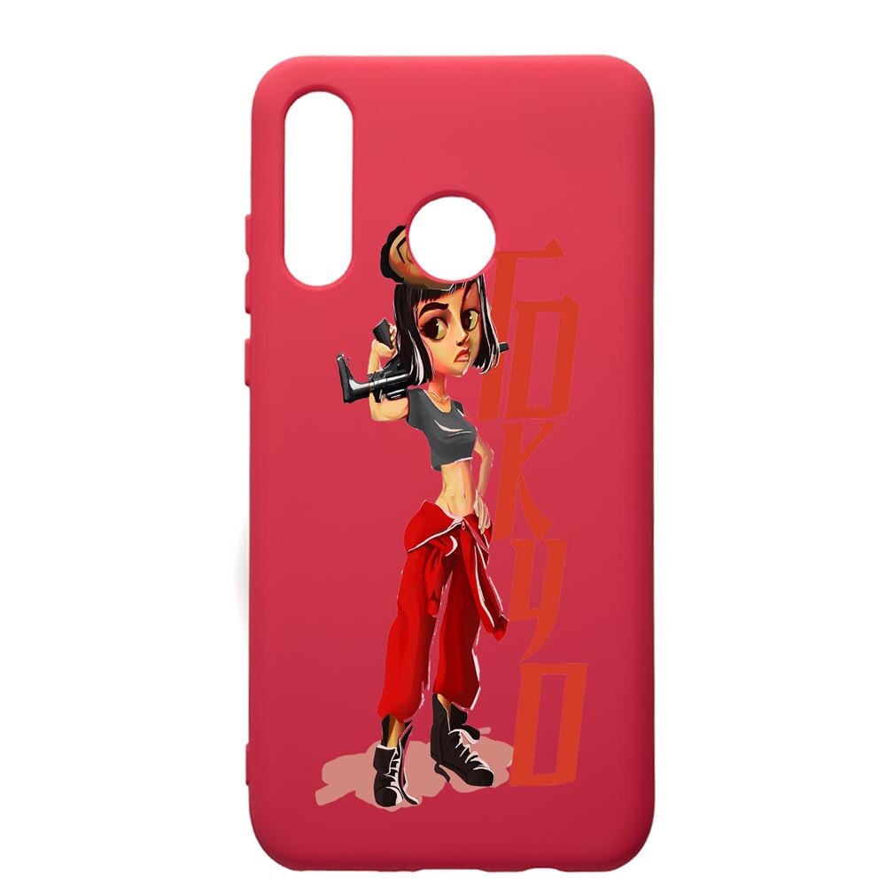 Husa de protectie Huawei P30 Lite, La Casa De Papel, silicon, cu interiorul din material textil, protectie camera, Maroon, PM394