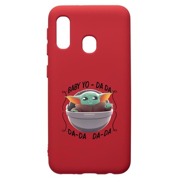 Husa de protectie Samsung Galaxy A20E, Star Wars Baby Yoda, silicon, cu interiorul din material textil, protectie camera, Red, PR399 Husa de protectie Samsung Galaxy A20E, Star Wars Baby Yoda, silicon, cu interiorul din material textil, protectie camera, Red, PR399