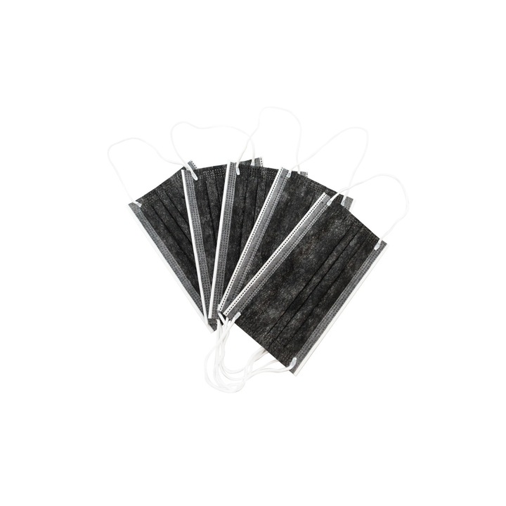 Set 50 Masti medicale chirurgicale faciale, de unica folosinta, nesterile, tip II, Negru cu Alb cu elastic Alb