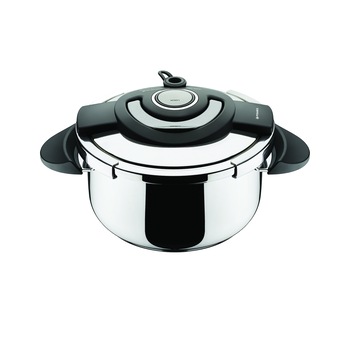 Oala sub presiune din inox Pyramis ROBUSTO PLUS, diametru 27cm, capacitate 6litri, fixarea capacului in orice pozitie, potrivita pentru toate tipurile de plite Oala sub presiune din inox Pyramis ROBUSTO PLUS, diametru 27cm, capacitate 6litri, fixarea capacului in orice pozitie, potrivita pentru toate tipurile de plite