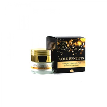Crema de Zi cu Aur 24K, cu Omega 3, 6, 9 si Acid Hialuronic pentru toate tipurile de ten, Gold Benefits, 50ml Crema de Zi cu Aur 24K, cu Omega 3, 6, 9 si Acid Hialuronic pentru toate tipurile de ten, Gold Benefits, 50ml