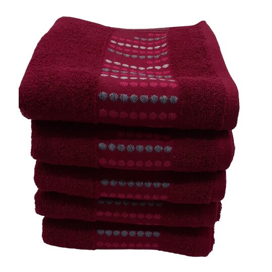 Set 5 Prosoape dots ,100 % bumbac , 50 x 90 cm , bordo