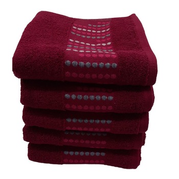 Set 5 Prosoape dots ,100 % bumbac , 50 x 90 cm , bordo Set 5 Prosoape dots ,100 % bumbac , 50 x 90 cm , bordo