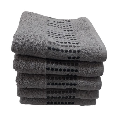 Set 5 Prosoape dots ,100 % bumbac , 50 x 90 cm , gri