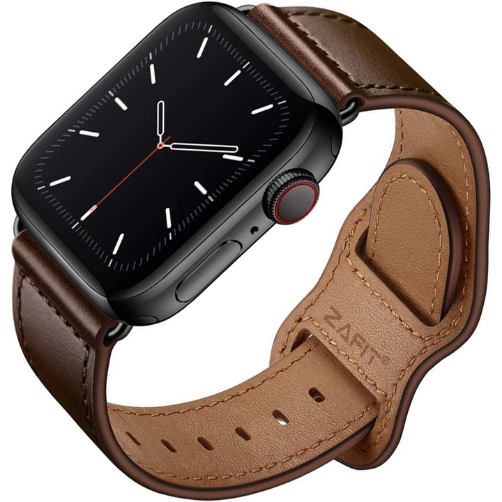 Curea piele naturala ZAFIT™, pentru Apple Watch 3/2/1, Display 38 mm, Maro inchis