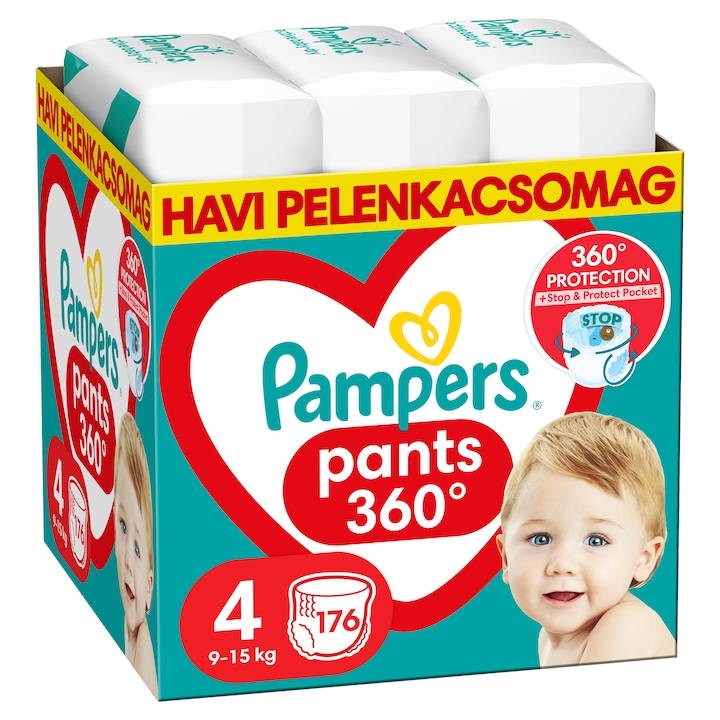 Pampers Pants bugyipelenka, Maxi 4, 9-15 kg, havi pelenkacsomag, 176 db