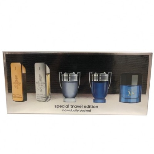 Set Apa de toaleta, Apa de parfum Paco Rabanne 1 Million Eau de Toilette 5ml + 1 Million Lucky Eau de Toilette 5ml + Invictus Eau de Toilette 5ml + Invictus Legend Eau de Parfum 5ml + Pure XS Eau de Toilette 6ml, Barbati, 5 ml