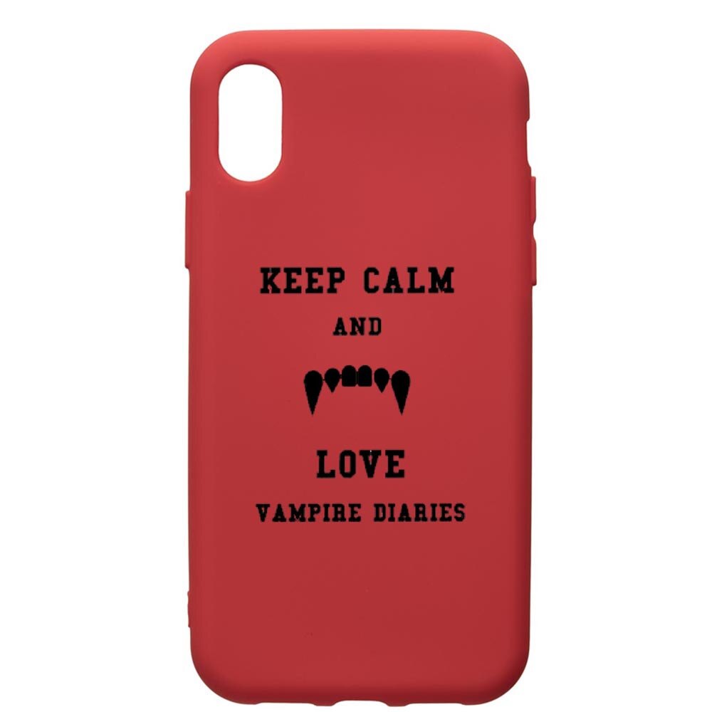 Husa de protectie Apple iPhone XS / iPhone X, Vampire Diaries - Keep Calm, silicon, cu interiorul din material textil, protectie camera, Red, PR581