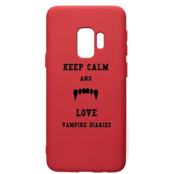 Husa de protectie Samsung Galaxy S9, Vampire Diaries - Keep Calm, silicon, cu interiorul din material textil, protectie camera, Red, PR581 Husa de protectie Samsung Galaxy S9, Vampire Diaries - Keep Calm, silicon, cu interiorul din material textil, protectie camera, Red, PR581