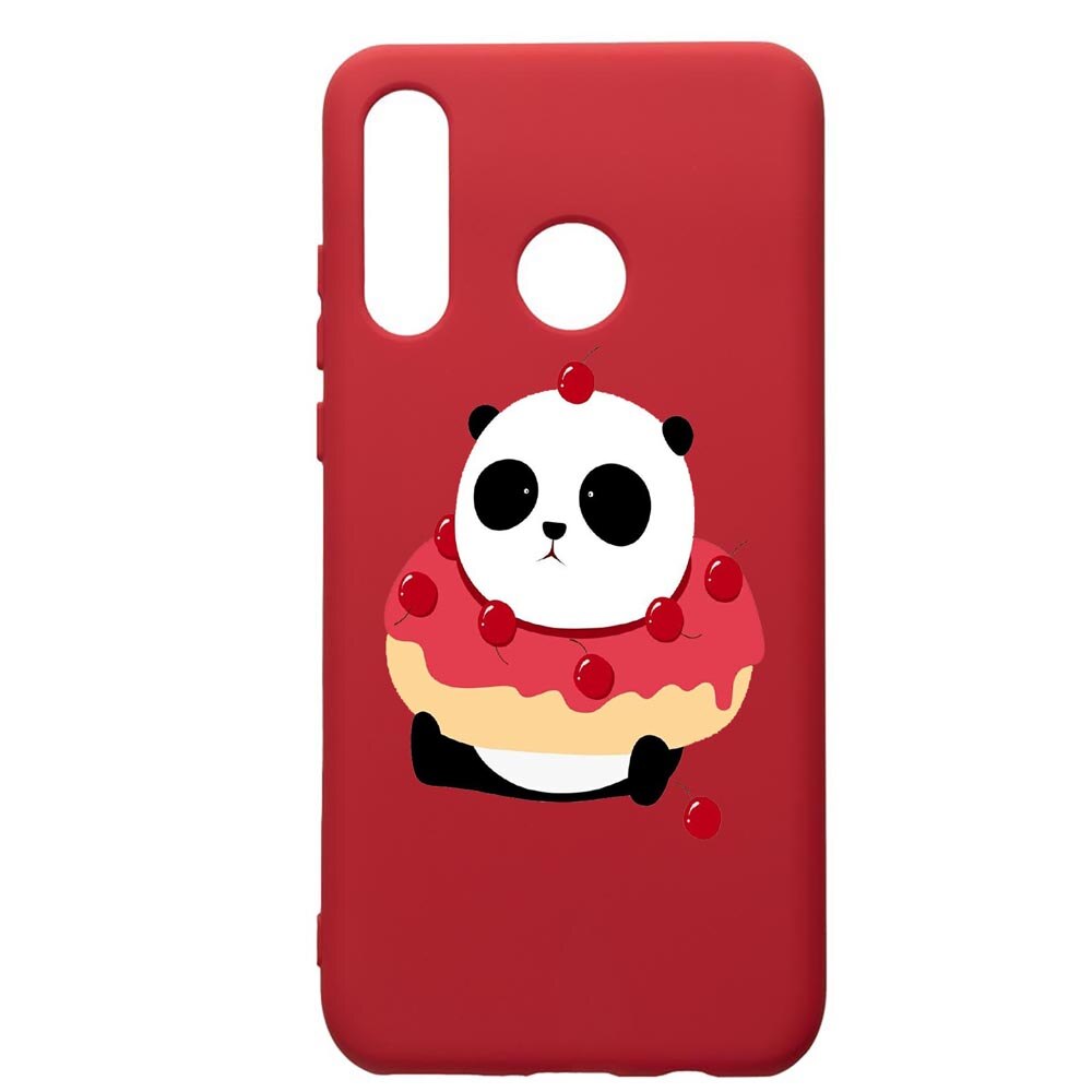 Husa de protectie Huawei P30 Lite, Sweet Panda, silicon, cu interiorul din material textil, protectie camera, Red, PR585