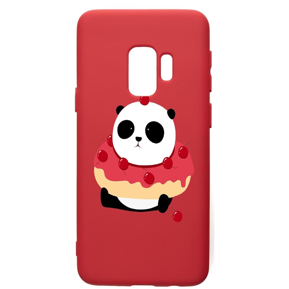 Husa de protectie Samsung Galaxy S9, Sweet Panda, silicon, cu interiorul din material textil, protectie camera, Red, PR585