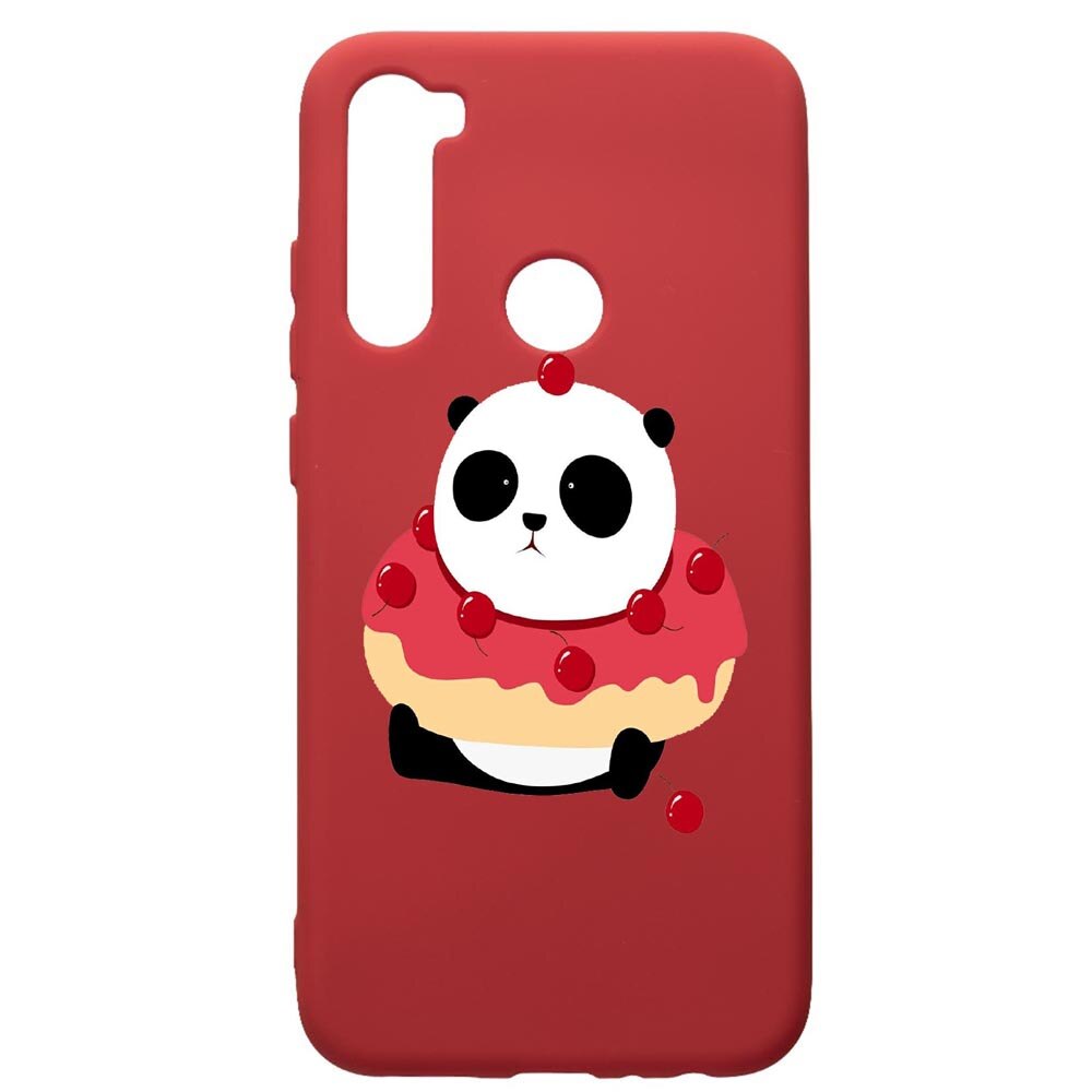 Husa de protectie Xiaomi Redmi Note 8, Sweet Panda, silicon, cu interiorul din material textil, protectie camera, Red, PR585