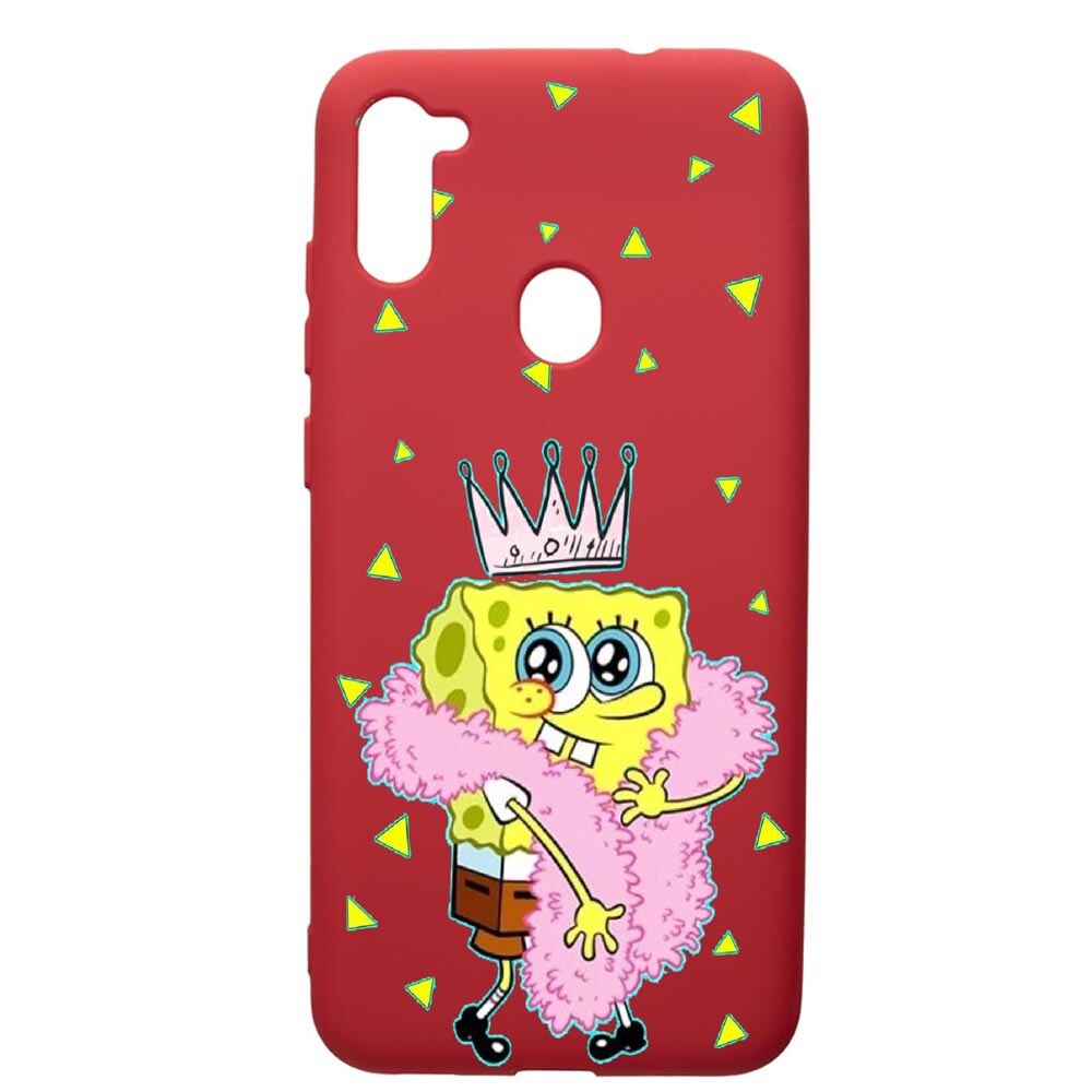 Husa de protectie Samsung Galaxy A11, Spongebob, silicon, cu interiorul din material textil, protectie camera, Red, PR597