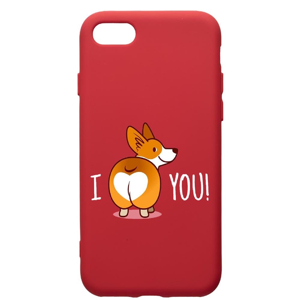 Husa de protectie Apple iPhone SE 2 / iPhone 8 / iPhone 7, Sweet Doggy Emoji, silicon, cu interiorul din material textil, protectie camera, Red, PR593