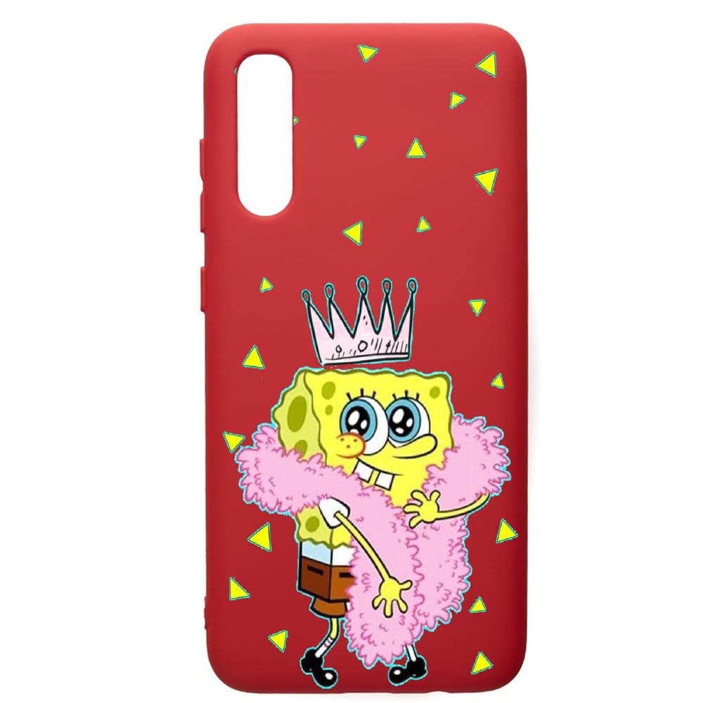 Husa de protectie Samsung Galaxy A70, Spongebob, silicon, cu interiorul din material textil, protectie camera, Red, PR597