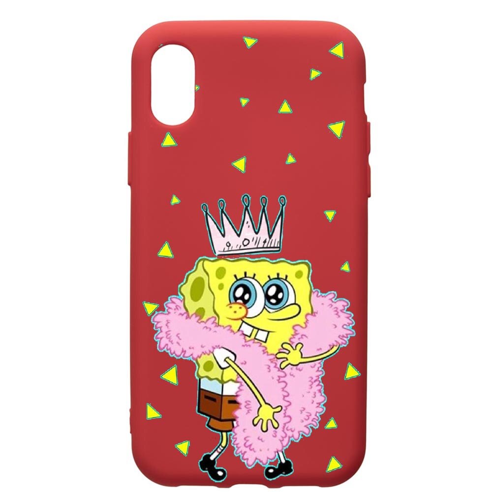 Husa de protectie Apple iPhone XR, Spongebob, silicon, cu interiorul din material textil, protectie camera, Red, PR597