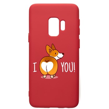 Husa de protectie Samsung Galaxy S9, Sweet Doggy Emoji, silicon, cu interiorul din material textil, protectie camera, Red, PR593 Husa de protectie Samsung Galaxy S9, Sweet Doggy Emoji, silicon, cu interiorul din material textil, protectie camera, Red, PR593