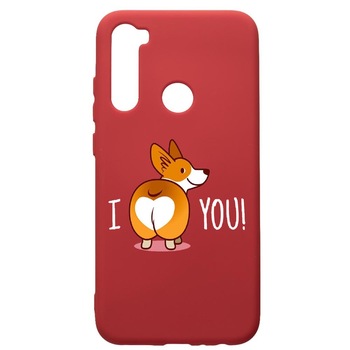 Husa de protectie Xiaomi Redmi Note 8, Sweet Doggy Emoji, silicon, cu interiorul din material textil, protectie camera, Red, PR593 Husa de protectie Xiaomi Redmi Note 8, Sweet Doggy Emoji, silicon, cu interiorul din material textil, protectie camera, Red, PR593
