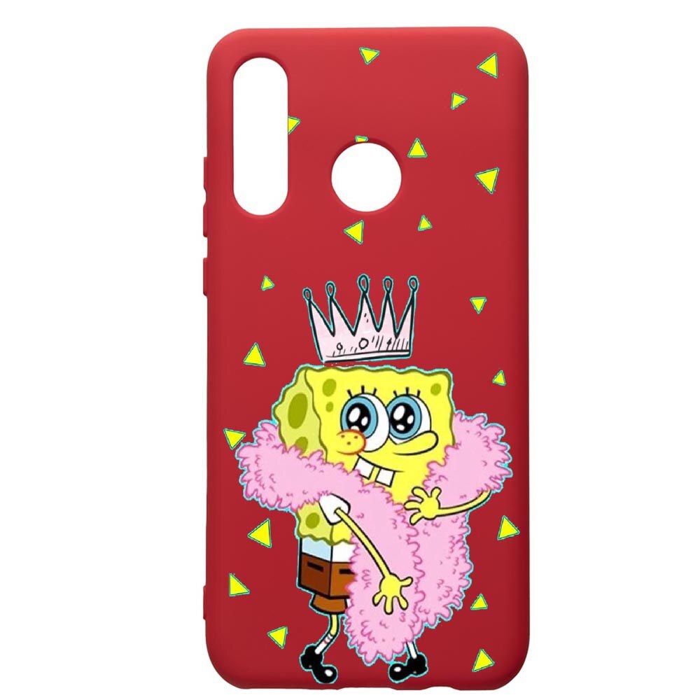 Husa de protectie Huawei P30 Lite, Spongebob, silicon, cu interiorul din material textil, protectie camera, Red, PR597