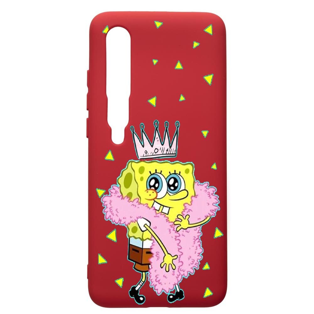Husa de protectie Xiaomi Mi 10 / Mi 10 Pro, Spongebob, silicon, cu interiorul din material textil, protectie camera, Red, PR597