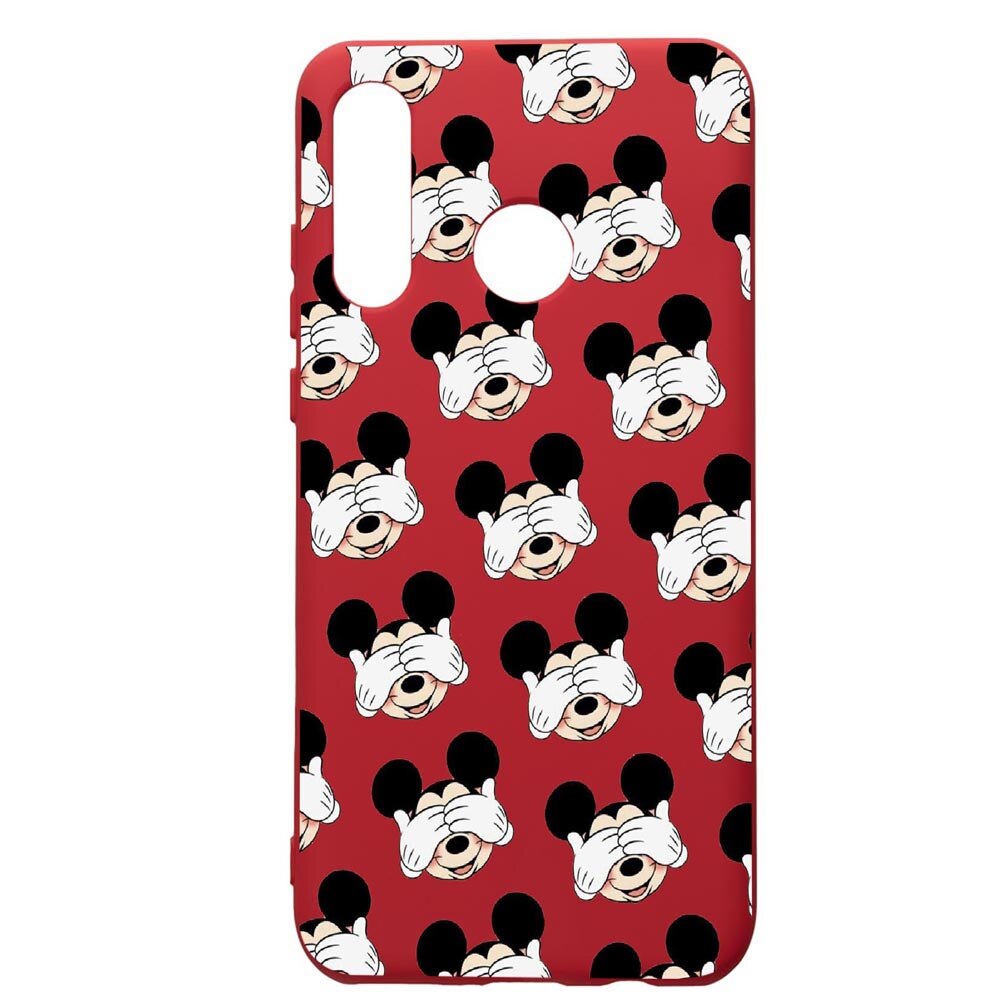 Husa de protectie Huawei P30 Lite, Mini Mouse, silicon, cu interiorul din material textil, protectie camera, Red, PR603