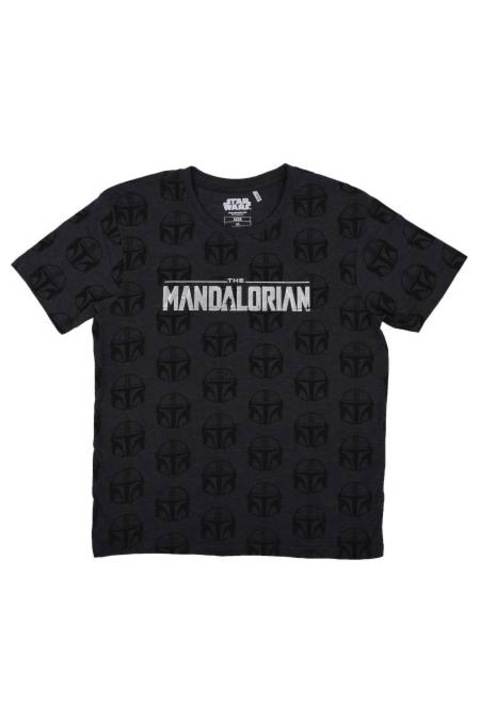 Tricou adulti Star Wars - The Mandalorian, negru cu imprimeu argintiu, bumbac