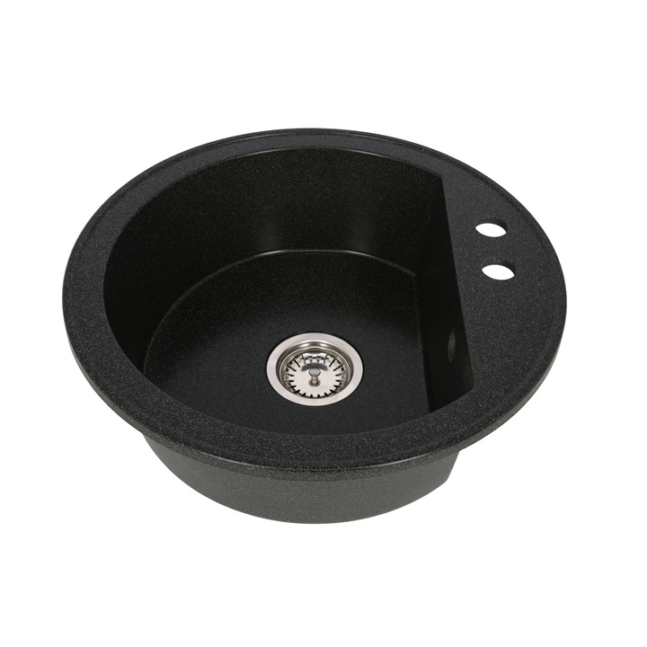 Chiuveta granit Rondo, rotunda, 51 cm, adancime 18 cm, negru
