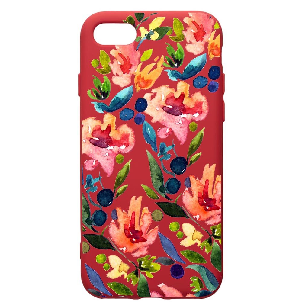 Husa de protectie Apple iPhone SE 2 / iPhone 8 / iPhone 7, Spring Flower, silicon, cu interiorul din material textil, protectie camera, Red, PR628