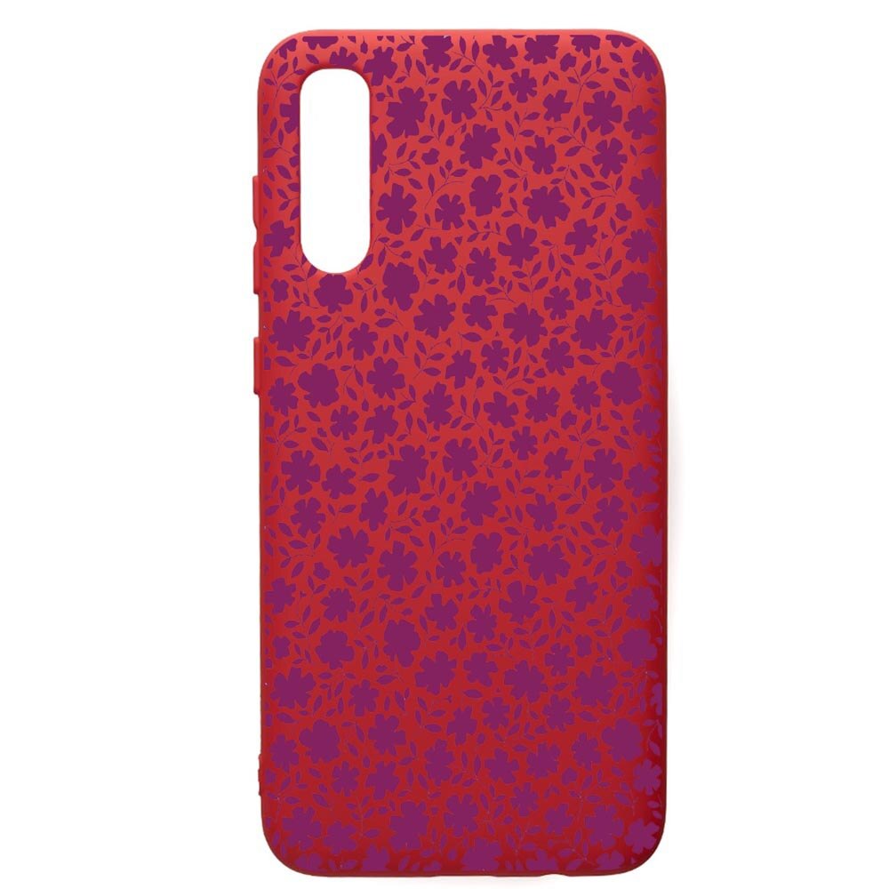 Husa de protectie Samsung Galaxy A70, Flowers Pattern, silicon, cu interiorul din material textil, protectie camera, Red, PR627
