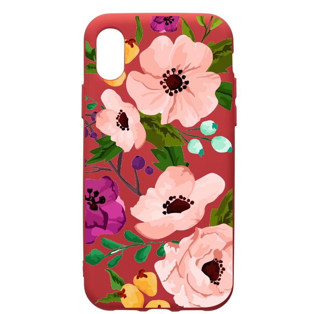 Husa de protectie Samsung Galaxy A01, Flowers, silicon, cu interiorul din material textil, protectie camera, Red, PR629
