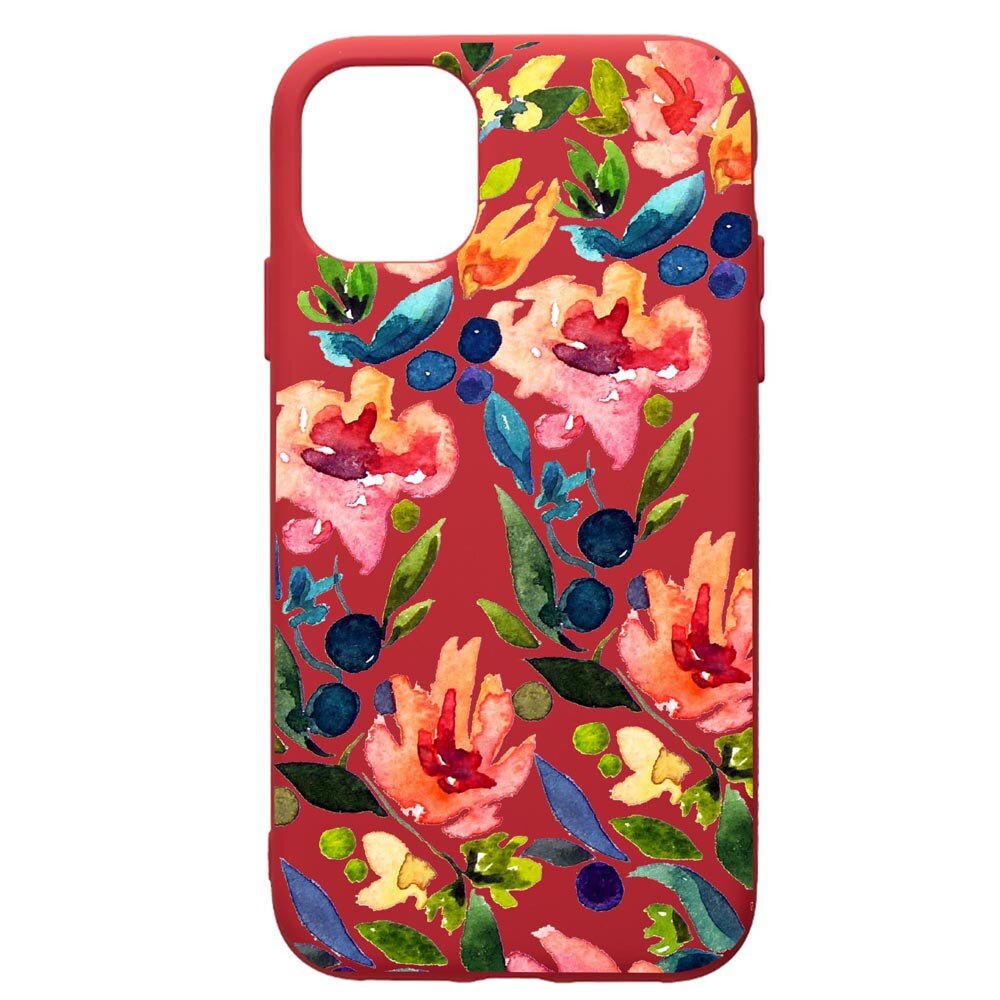 Husa de protectie Apple iPhone 11 Pro, Spring Flower, silicon, cu interiorul din material textil, protectie camera, Red, PR628
