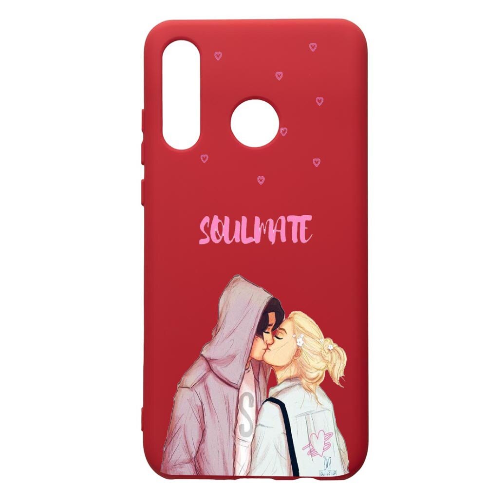 Husa de protectie Huawei P30 Lite, Happy Flowers, silicon, cu interiorul din material textil, protectie camera, Red, PR626