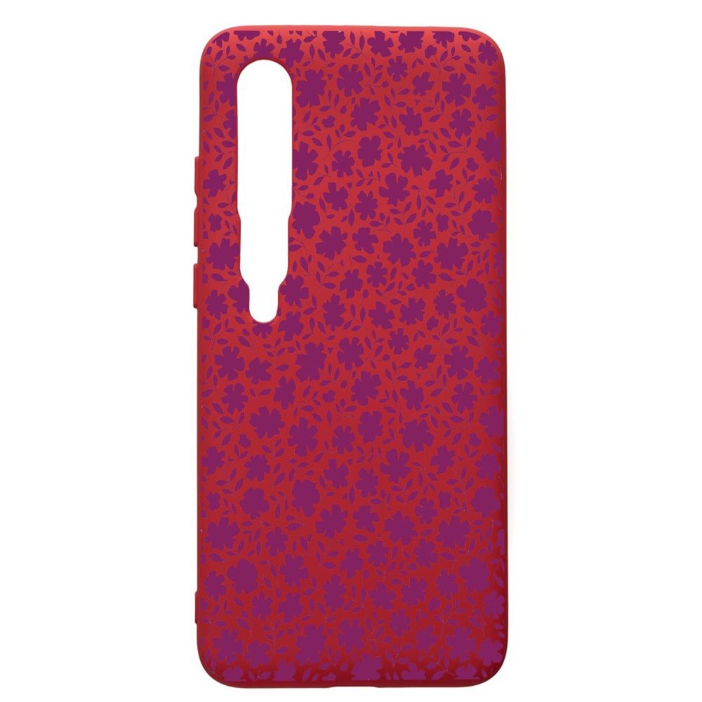 Husa de protectie Xiaomi Mi 10 / Mi 10 Pro, Flowers Pattern, silicon, cu interiorul din material textil, protectie camera, Red, PR627