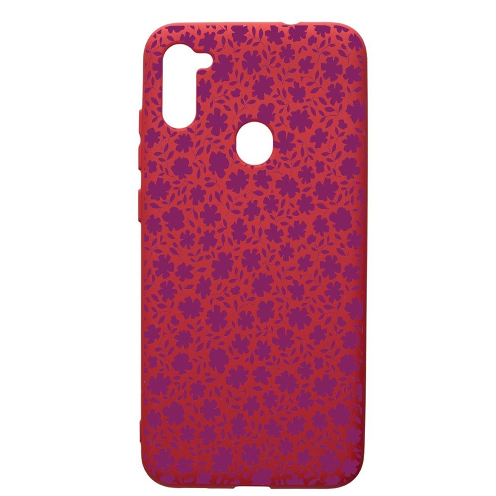 Husa de protectie Samsung Galaxy A11, Flowers Pattern, silicon, cu interiorul din material textil, protectie camera, Red, PR627