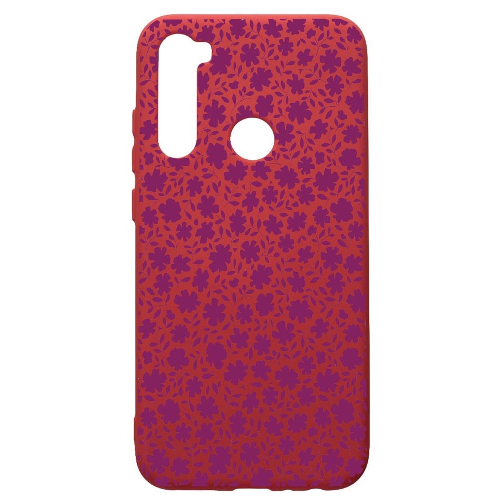 Husa de protectie Xiaomi Redmi Note 8, Flowers Pattern, silicon, cu interiorul din material textil, protectie camera, Red, PR627