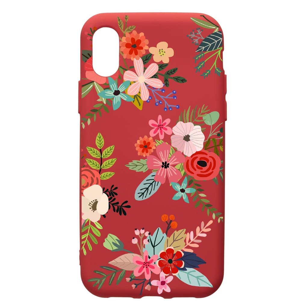 Husa de protectie Samsung Galaxy A01, Flowers, silicon, cu interiorul din material textil, protectie camera, Red, PR630