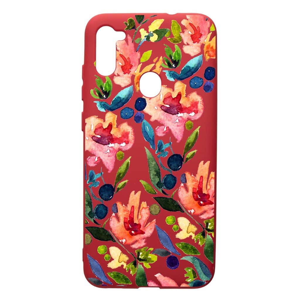 Husa de protectie Samsung Galaxy A11, Spring Flower, silicon, cu interiorul din material textil, protectie camera, Red, PR628