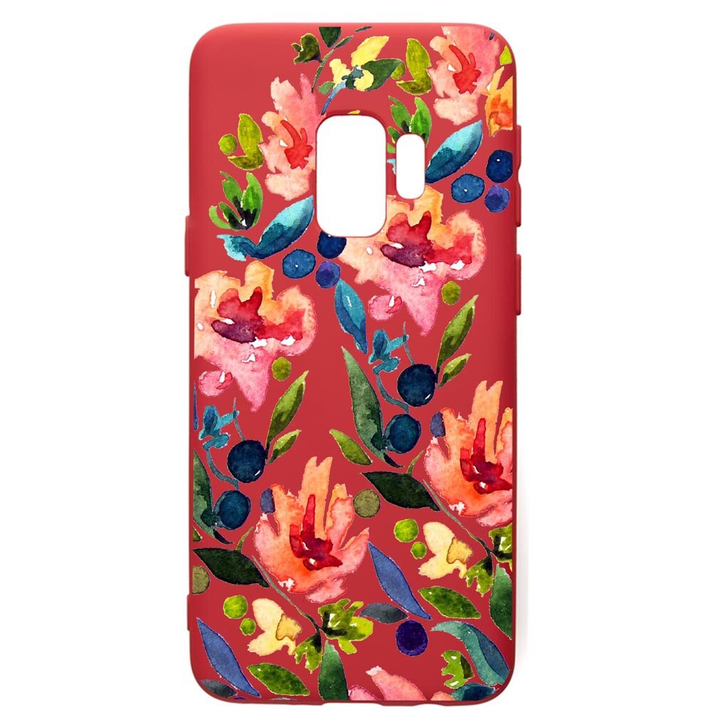 Husa de protectie Samsung Galaxy S9, Spring Flower, silicon, cu interiorul din material textil, protectie camera, Red, PR628