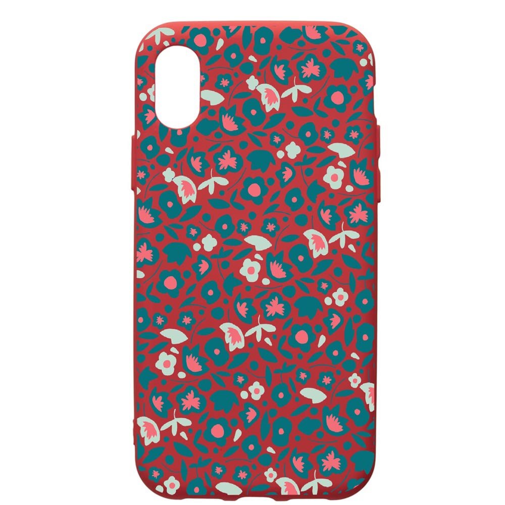 Husa de protectie Xiaomi Redmi 7A, Green Flowers Pattern, silicon, cu interiorul din material textil, protectie camera, Red, PR632