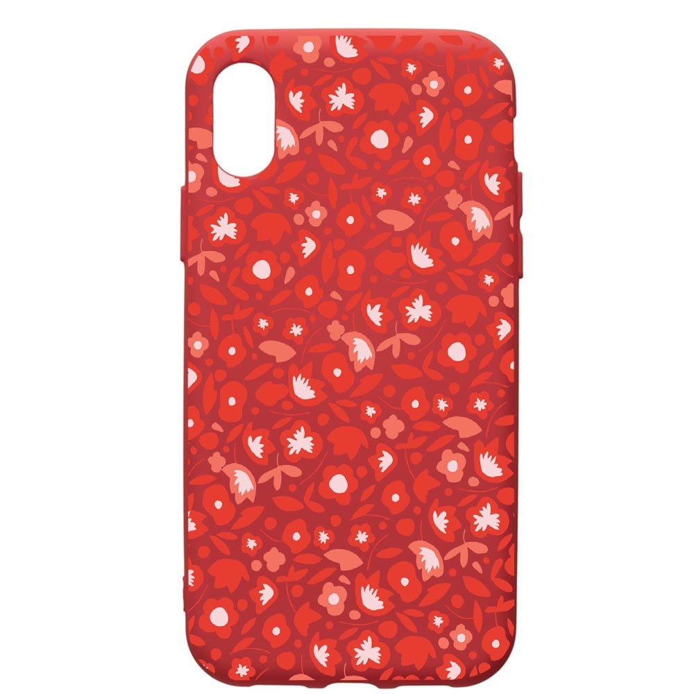 Husa de protectie Samsung Galaxy A01, Red Flowers Pattern, silicon, cu interiorul din material textil, protectie camera, Red, PR631