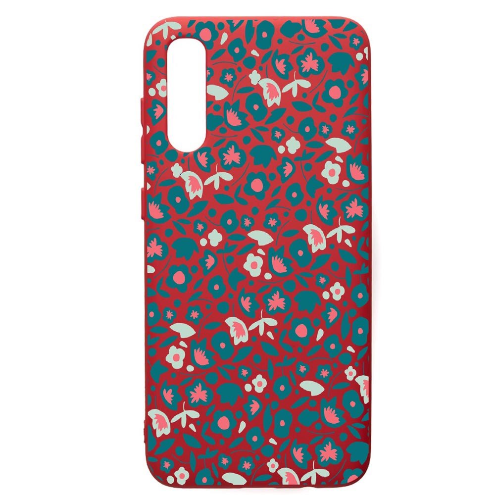 Husa de protectie Samsung Galaxy A70, Green Flowers Pattern, silicon, cu interiorul din material textil, protectie camera, Red, PR632